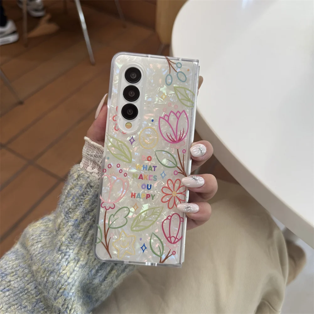 حافظة فاخرة على شكل قذيفة لامعة على شكل زهور لهاتف...