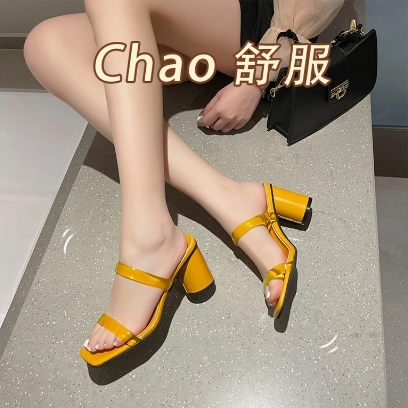 

Casual Basic Med Heel Sandals for Women 2024 New Hot Sale Summer Fashion Rubber Ladies Shoes Square Heel Women's Sandals