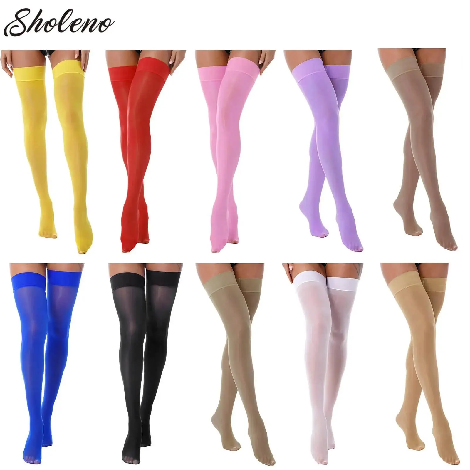 

Neon Pink Glossy Stockings See-through Stockings Thin Shiny Solid Color Hosiery Sexy Lingerie Women's Girls Thigh High Socks