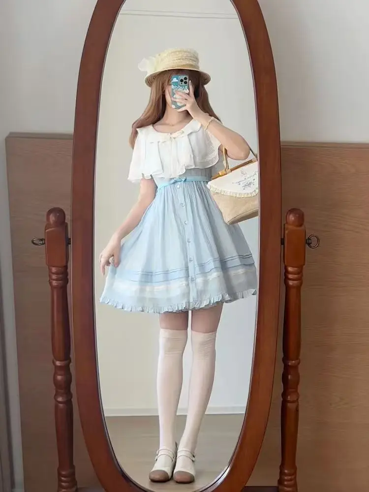 2025 Japanese New Sweet Kawaii Cape Dress Women's Summer