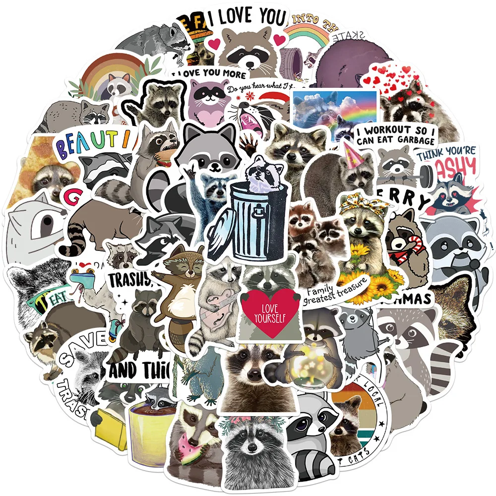 

50 Cartoon Animal Raccoon Graffiti Stickers Decorative Luggage Notebook Waterproof Stickers Explosion Models Wholesale