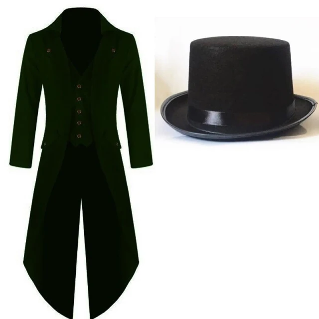 Maxi Size 5XL Medieval Mens Steampunk Halloween Cosplay Costume Vintage Tailcoat Jacket Gothic Ringmaster Coat With Hat