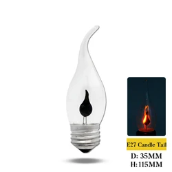 Edison LED Candle Light Bulb with Flickering Flame Effect - Energy - Saving Retro Decor Lamp - 4 pcs (E27 Candle Tail)