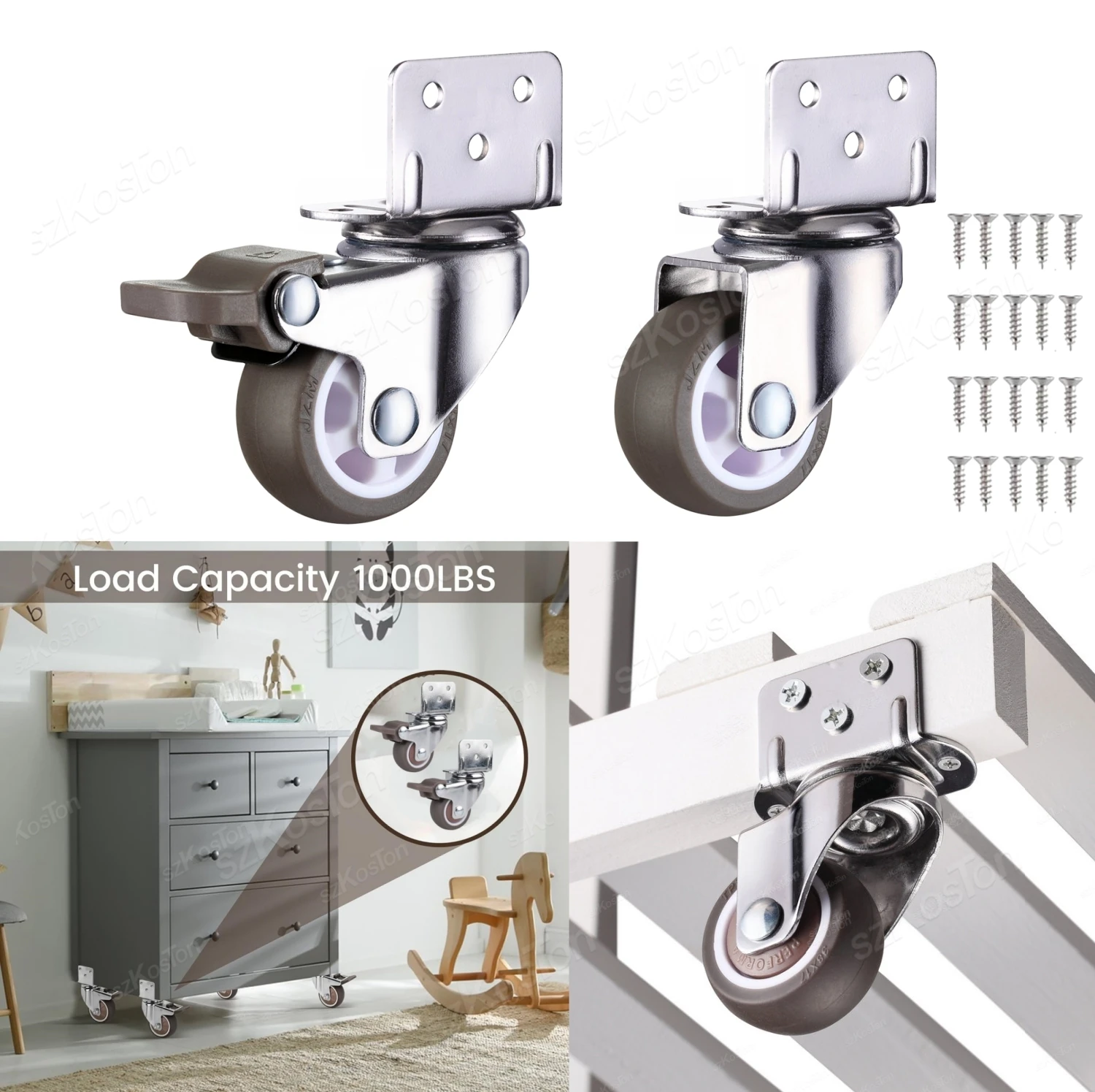 L-shaped Furniture Caster 1-2 inch Universal Soft Rubber Wheel 4Pcs For Platform Trolley Chair Accessory Swivel Caster Household furniture casters,rubber wheels,furniture casters wheels,leveling casters