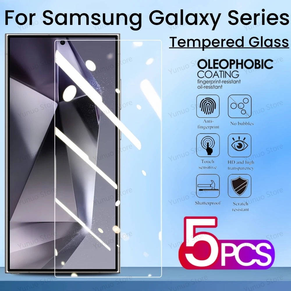 5PCS Tempered Glass Samsung Galaxy S24 Ultra S23 A54 A53 S23Plus S21FE Protective Glass Screen Protector Samsung S24Ultra tempered glass screen protector