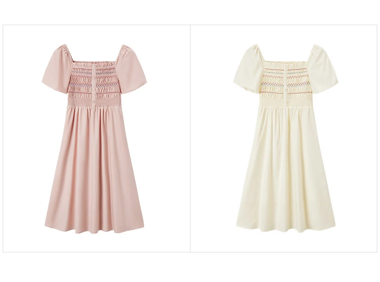 Vestido de mujer con escote cuadrado, mangas abullonadas, corte ajustado y elegante, nuevo vestido de verano divertido y elegante de largo medio.