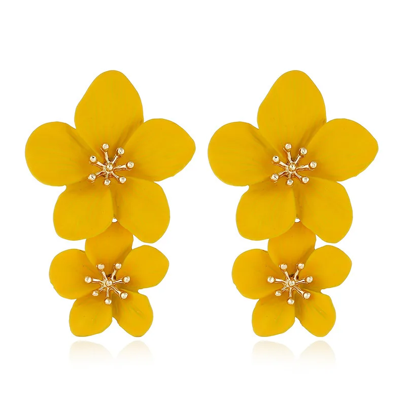 Dangle Earrings Double Layer Flower Dangle Earrings for Women Trendy Spray Paint Sweet Blooming Petal Drop Earrings White Blue Pink Red Jewelry