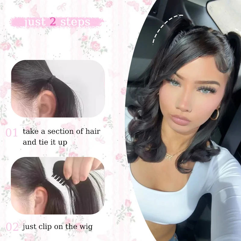 18inch Wavy Hair Ponytail Wig Synthetic Hair Extensions with Claw Clip Crab Hair Clips Ponytail Hairpiece for Women Daily Use