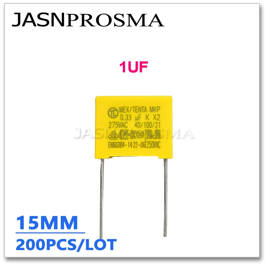 

JASNPROSMA X2 275VAC 1UF Pitch 15mm 200PCS 105 1000NF 10% K Safety Capacitor MKP