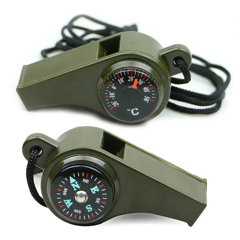 3 in 1 Survival Whistle Outdoor Multifunctional Whistle Compass Thermometer Referee Camping Hiking Tools Equipment