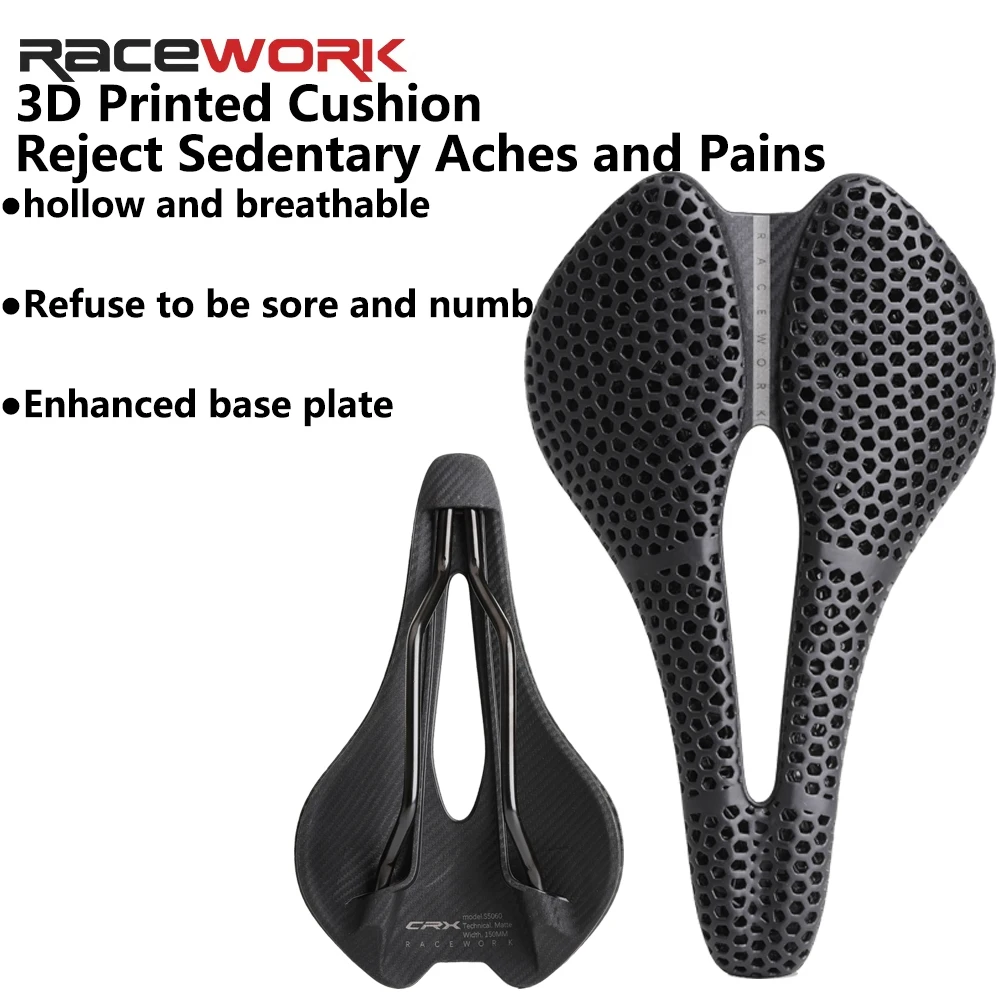 RACEWORK 3D Printing Bicycle Saddle Hollow Seat Comfortable Breathable Honeycomb Cushion For Mountain Road Bike Seat Cushion