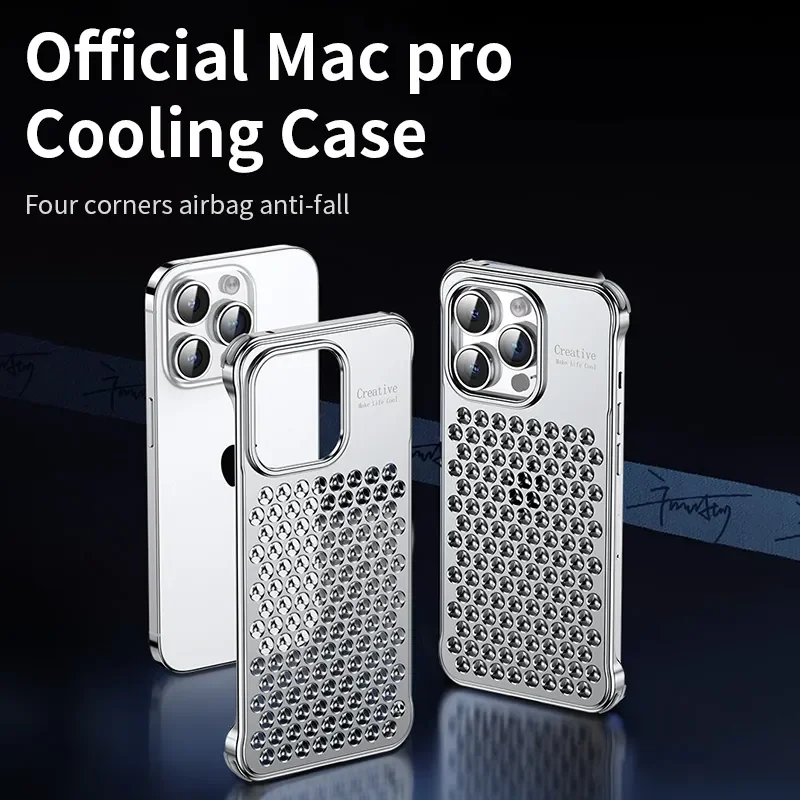 

For iPhone 15 Pro Max 14 Plus Case Metal Aluminum Alloy Ultra thin Heat dissipation Four corner anti airbag Protective Cover