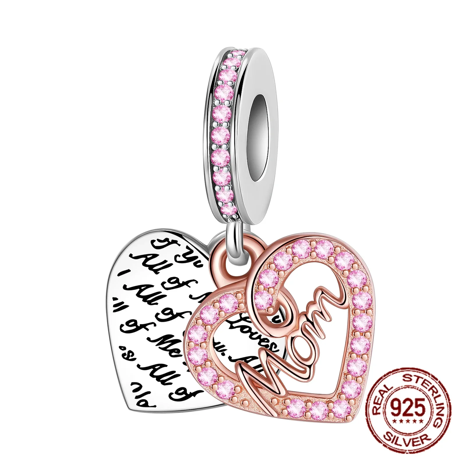 925 Sterling Silver Heart Shaped Warm Family MOM Charm Beads Fit  Original Bracelets Fine DIY Mother's Day Jewelry Gifts 6
