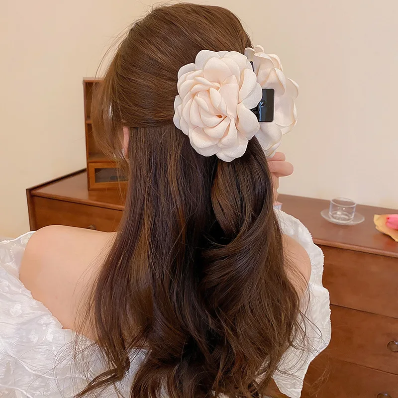 Elegante Stoff Rose Blume Haar Krallen Frauen Französisch Große Haar Clip Krabben Klemme Mode Kopfbedeckung Shark Clip Mädchen Haar Zubehör – Detail 15