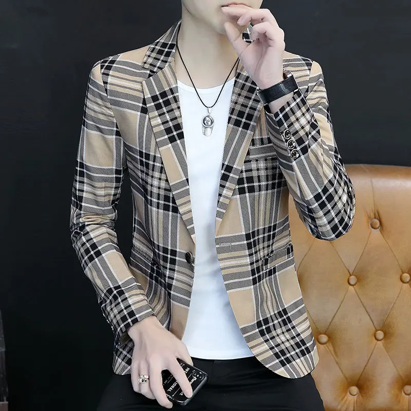 thumbnail image 1 of Blazer de corte entallado y fino para hombre, chaqueta de vestir de un solo pecho para negocios, traje de verano para hombre, estilo coreano original de alta calidad 2024, 1 of 5