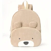 Cute Bear Backpack Corduroy Student Backpack Large Capacity Leisure Backpack Cartoon Plush Bag 1