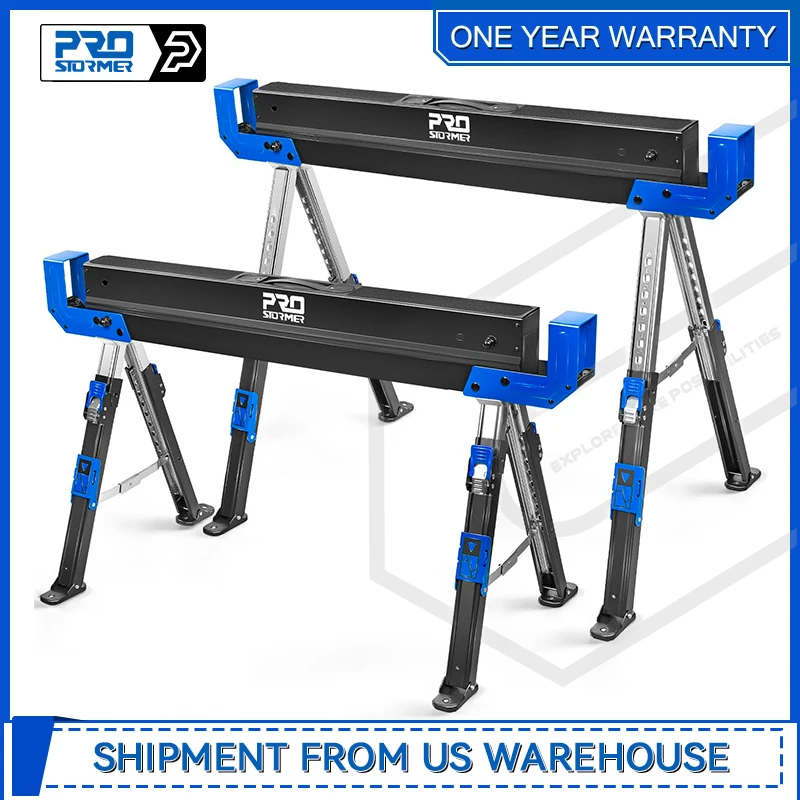 Prostormer Saw Horses 2 Pack Folding Portable Heavy Duty Sawhorse PairAdjustable Legs for Home, Garage, and DIY Projects