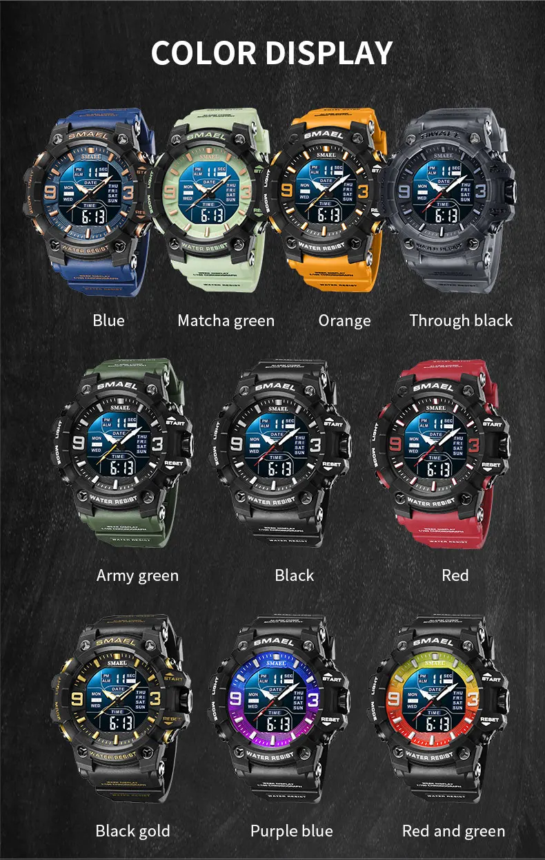 SMAEL 8049 TOP Luxury Watches Men Dual Display Watch 50M Waterproof Sport Wristwatch Mens Military Clock Male Relogio Masculino