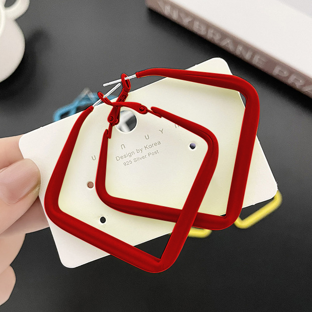 New Trendy Oversize Geometric Big Hoop Earrings For Women Nicaron Color Exaggerated Large Square Earrings Punk Jewelry