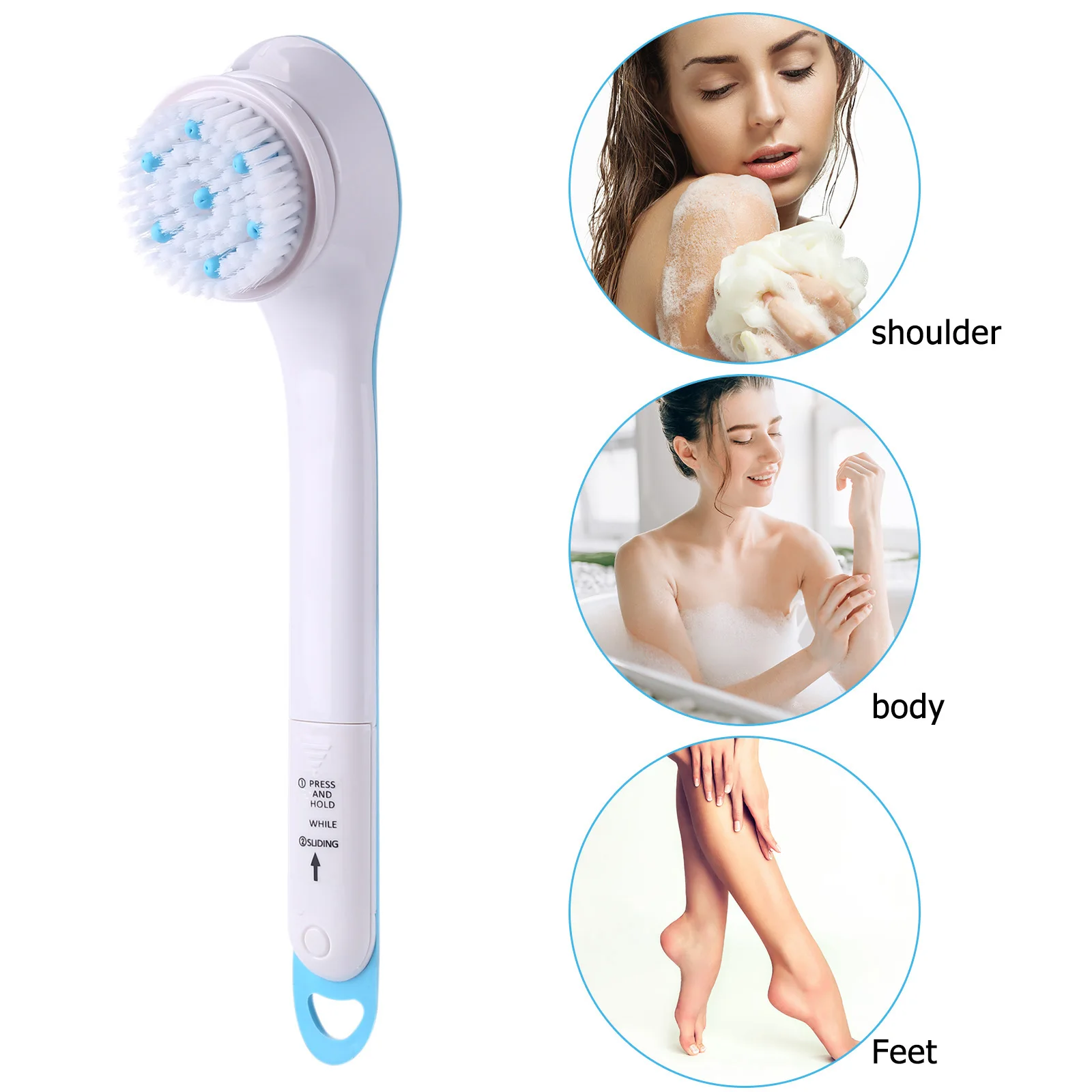Shower Brush Waterproof Rotating Scrubber Shower Brush Long Handle With 5 Heads Skin Care Set for Household Accessories