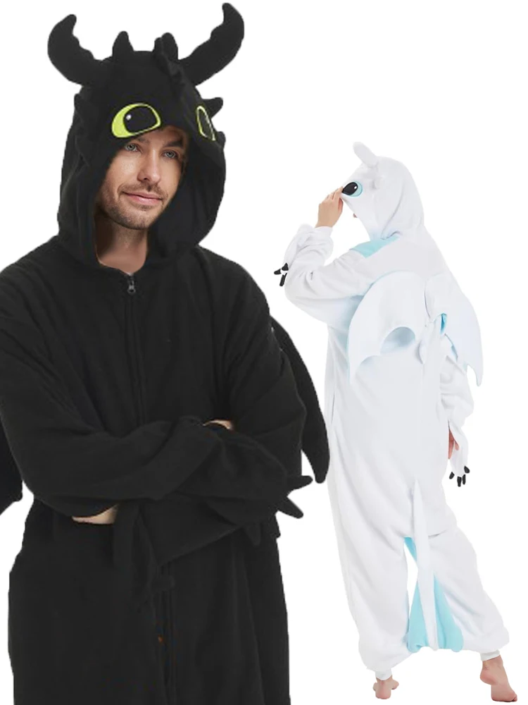 Black dragon animal cosplay game costume kigurumi men one piece white pajamas halloween christmas party hooded cartoon pajamas