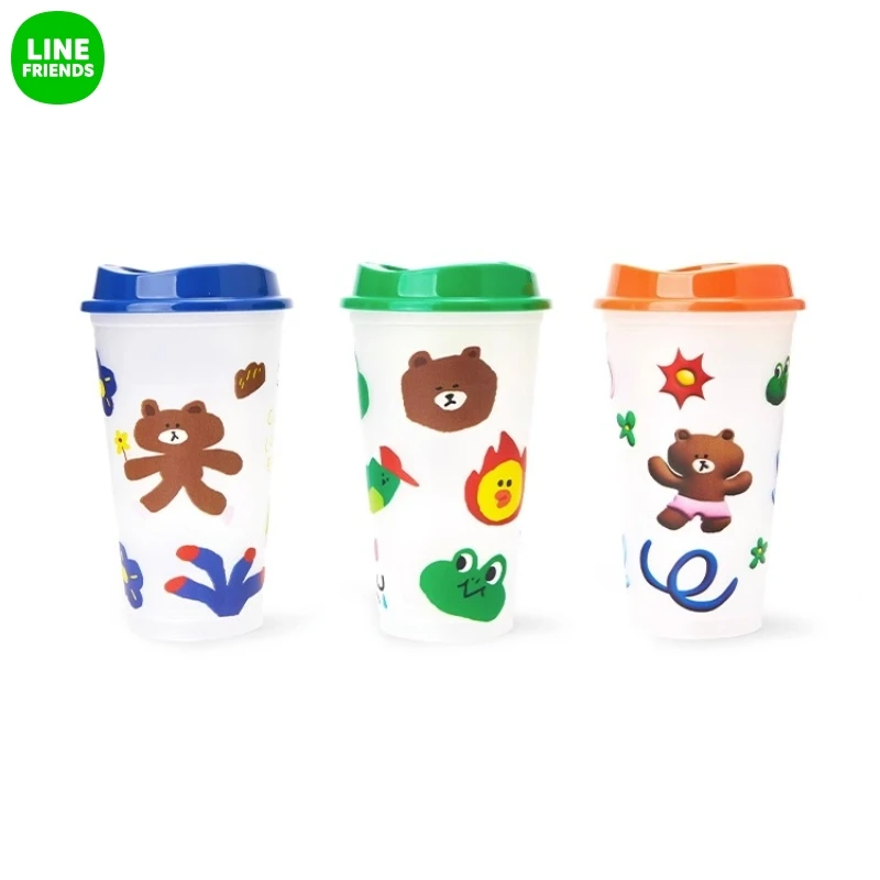 

473Ml Line Friends Anime Brown Bear Environmental Cup Set Cartoon Sally Large Capacity Drink Cup Kawaii Plastic Water Cup Gifts