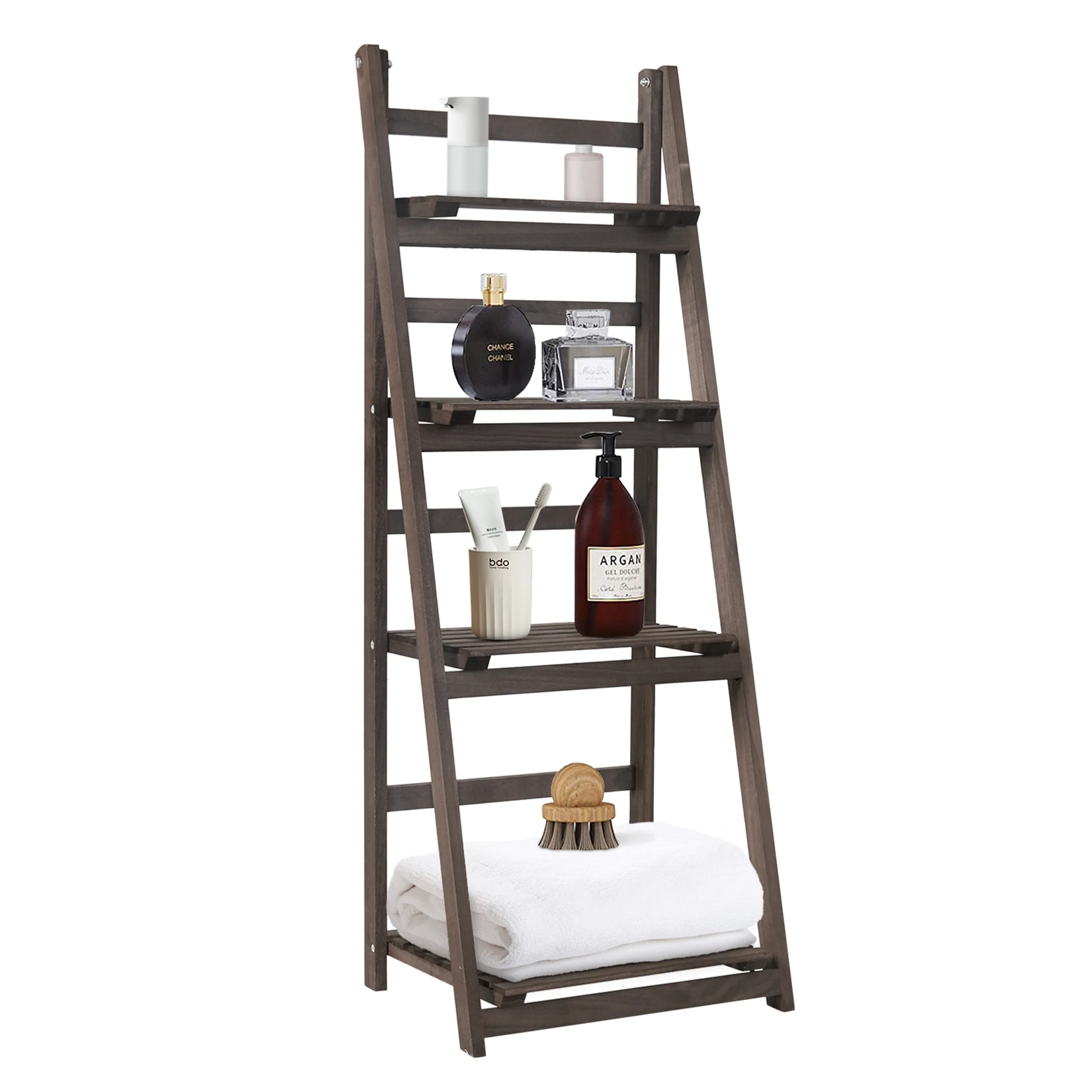 Rustic Wood Plant Stand 43" Foldable 4-Shelf, Indoor Outdoor Flower Pot Rack for Garden Patio Home Decor
