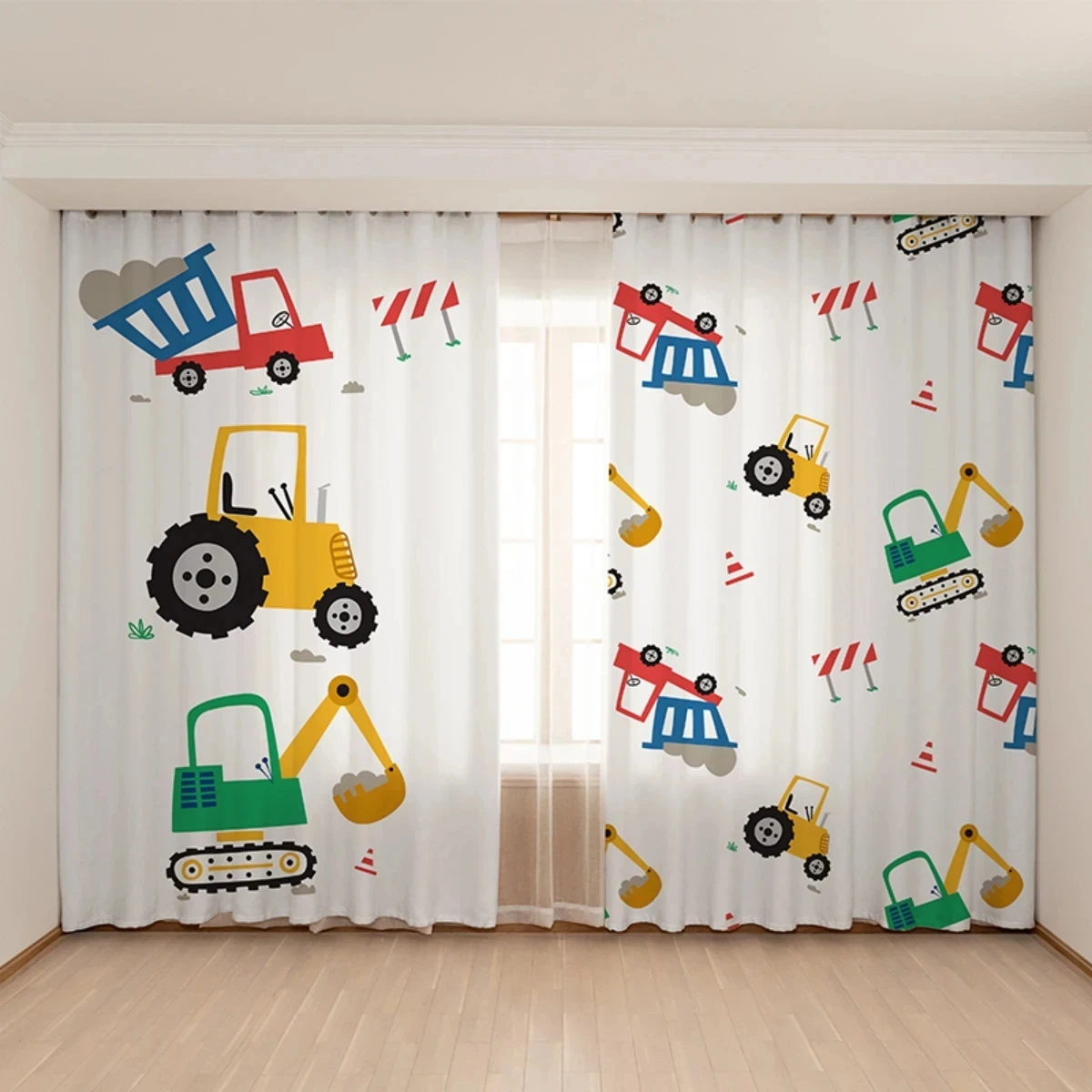 

New Cute Blue Yellow Toy Car Excavator Curtain for Children's Room Boys Bedroom Baby Room kindergarten Window 2Panel New Pattern