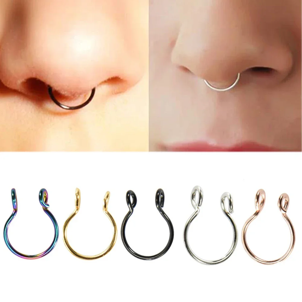 Nose Rings 2 Sizes U Shaped Fake Nose Ring Hoop Septum Rings Stainless Steel Nose Piercing Fake Piercing Oreja Pircing Jewelry