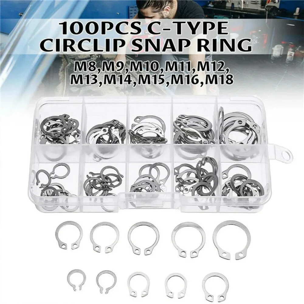 

100pcs 304 Stainless Steel External Circlip Retaining Ring Assortment 8-18mm Set Carbon Steel Circlip Snap Rings NEW