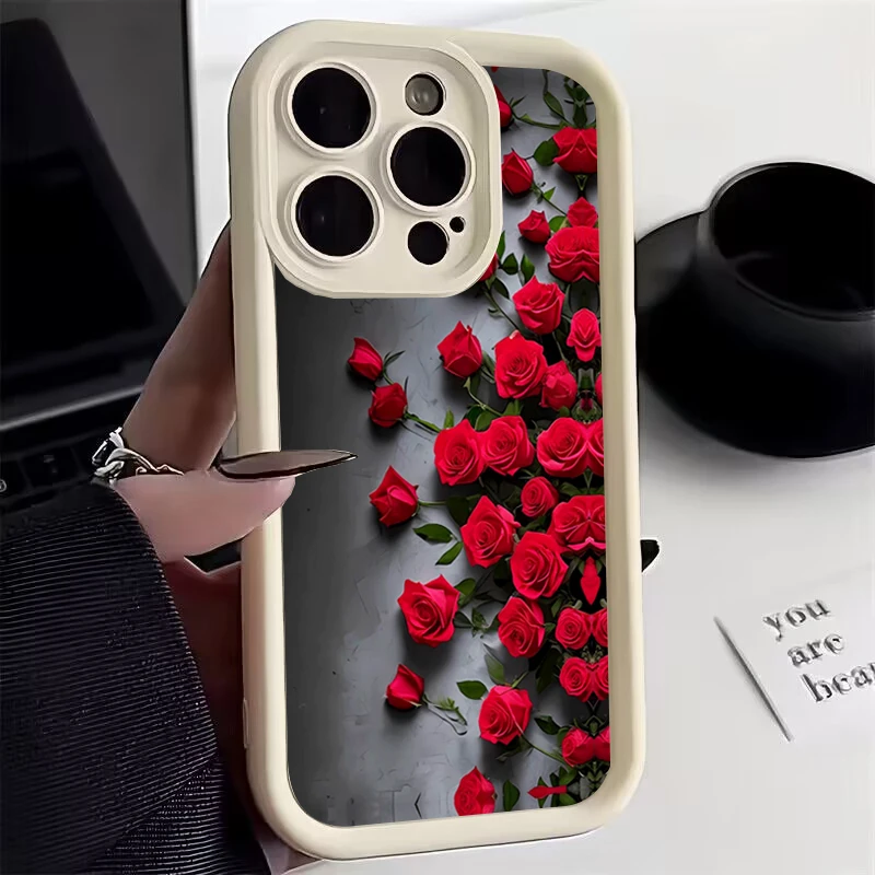 Elegant Red Rose Silicone Shockproof Phone Case - Soft, Durable Back Cover