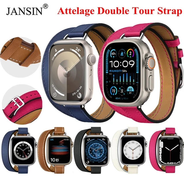 Bracelet double tour pour Apple Watch, Bracelet Apple Watch en cuir double  tour 