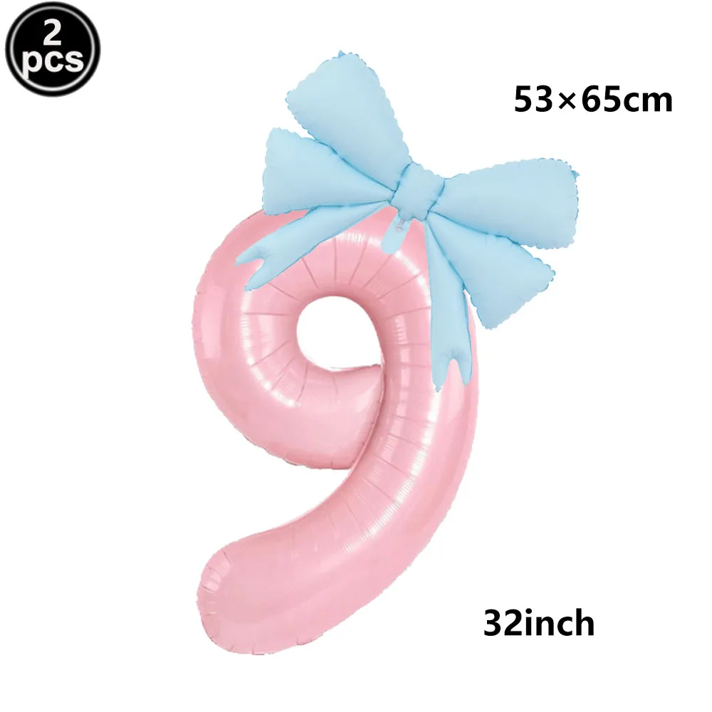 32 Blue, Pink, and Black Number Balloons with Ribbon Bows