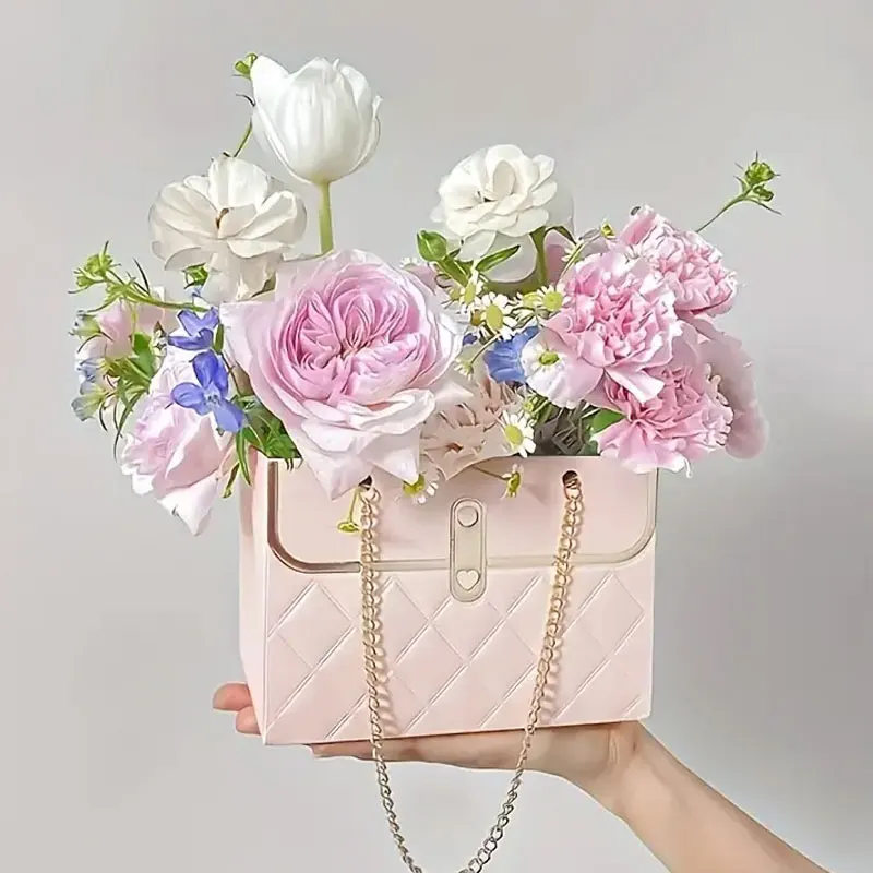 1/3pcs Elegant Portable Flower Gift Boxes Metal Chain Handles Paper & Metal Bouquet for Wedding Birthday