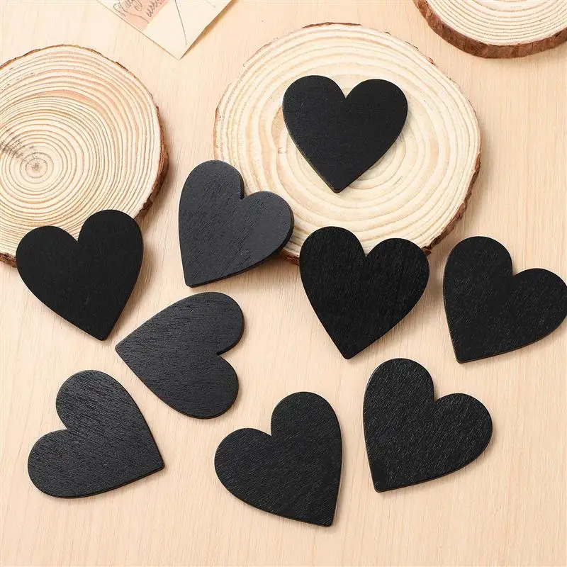 검은 사랑 심장 모양 나무 조각 조각 칠판 20pcs 5x5cm DIY 공예 Scrapbooking 웨딩 카드 테이블 장식