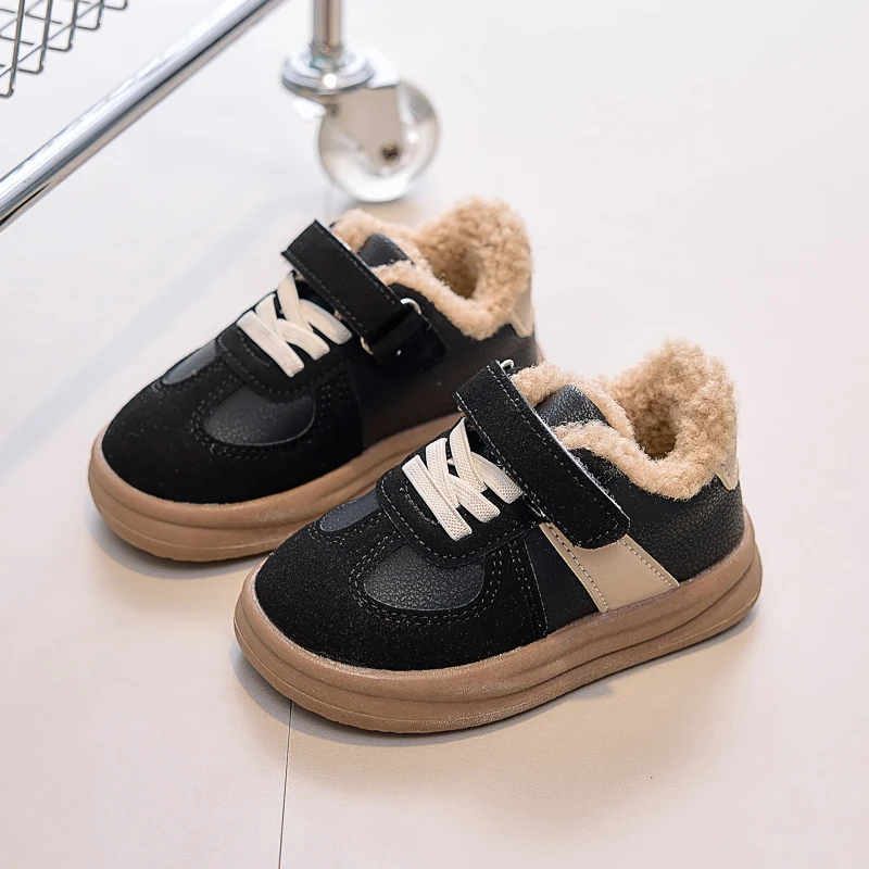 Girls Flat Shoes Sweet Hook&loop for Winter Children Warm Shoes Toes Capped Non-slip 2025 Winter Kids Fashion Shoes Korean Style