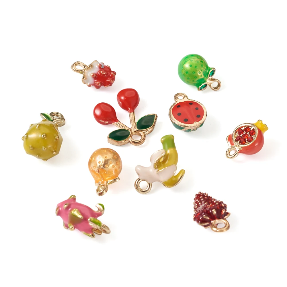 

10Pcs Cute Fruit Enamel Metal Charms Orange Banana Strawberry Watermelon Colorful Pendant For Earring Bracelet Jewelry Making