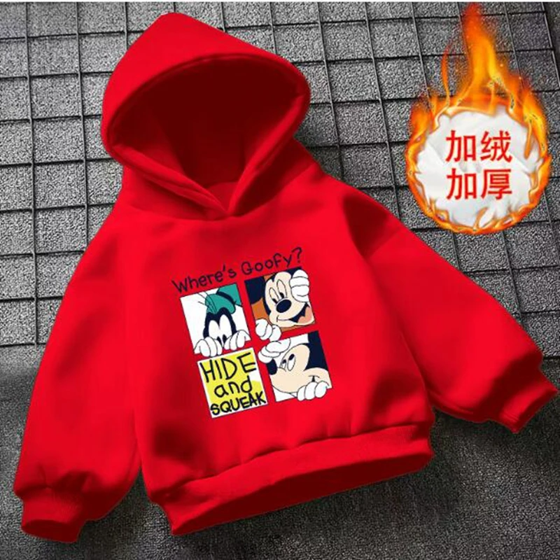 Kids Girls Long Sleeve Hoodies Sweatshirt Baby Boys Winter Autumn Clothes Cartoon Mickey Minnie Mouse Velvet Pajama Tops Outfit