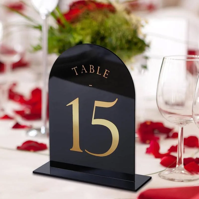 Arched Acrylic Table Numbers Wedding Centerpieces and Table Decorations Place Cards Black and Gold Numbers Cards