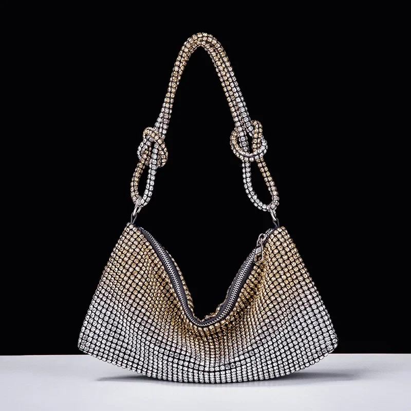 

Tidal Flash Knot Water Diamond Underarm Banquet Evening Bag New Diamond Embedding Full Diamond Underarm Bag