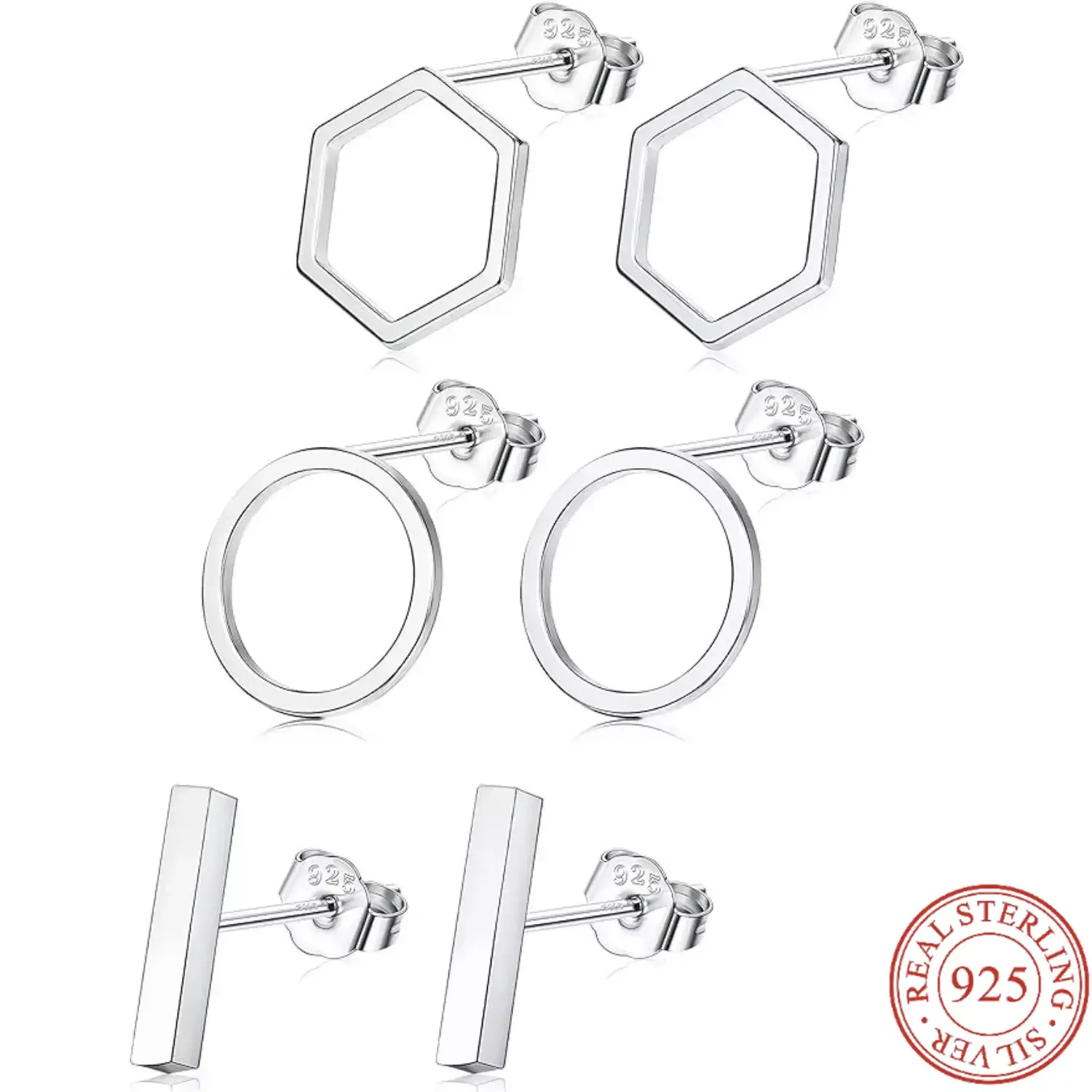 

Fansilver 3PCS 925 Sterling Silver Stud Earrings Set Bar Earrings Different Shapes Hypoallergenic Studs Set for Women Girls