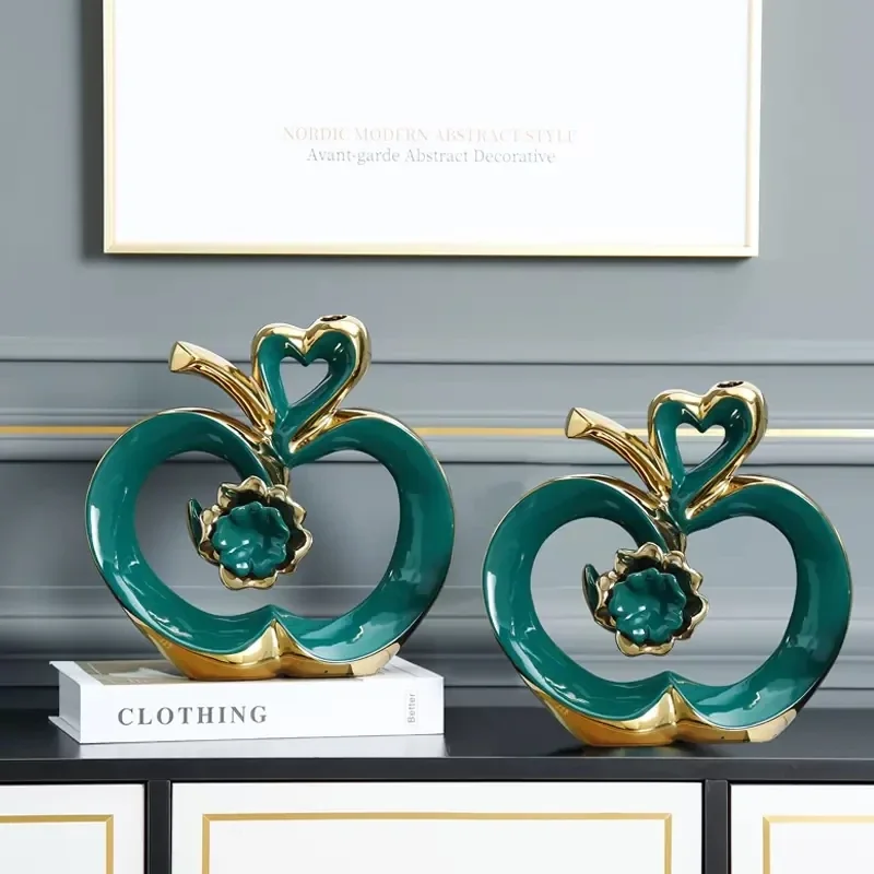 

Home Ceramic Abstract Modern Hollow Apple Creative Flowers Handicraft Silver Love Ornaments Simulation Decoration Fruit