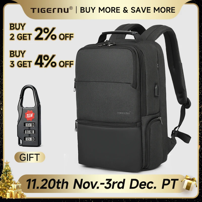 Tigernu T-B3905 Men Expandable Backpack 19 inch Laptop  RFID Anti Theft Bag Travel Bag Schoolbag Cabin Bags Knapsack