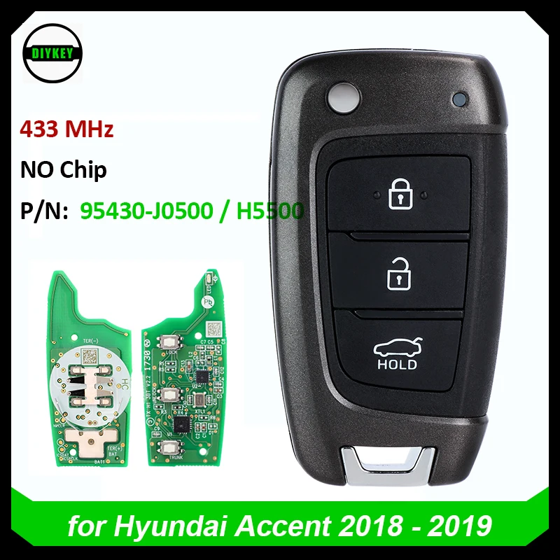 

DIYKEY For Hyundai Accent 2018 2019 P/N: 95430-J0500 95430-H5500 95430-H5600 OEM Smart Remote Control Key Fob 433MHz No Chip