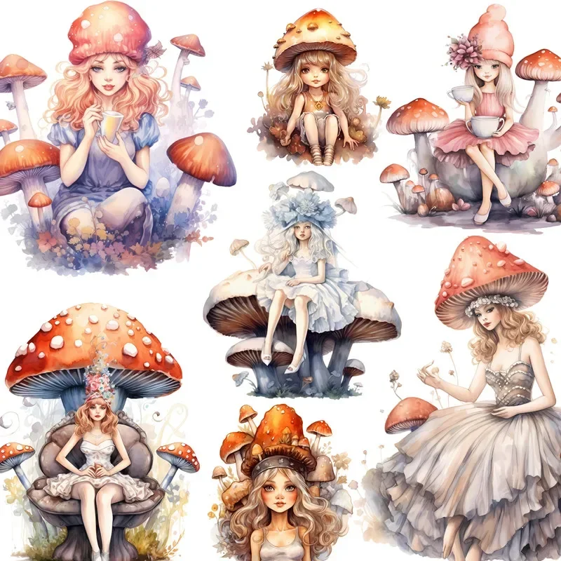 

12Pcs/Pack Cute Mushroom Girl Sticker DIY Craft Scrapbooking Album Junk Journal Decorative Stickers