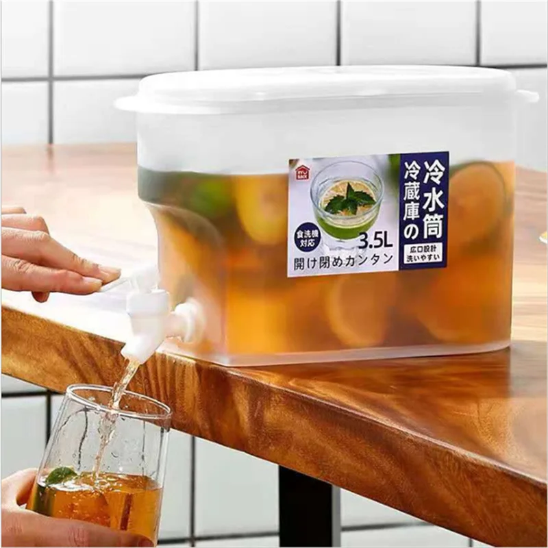 Cold Kettle With Faucet Food Grade Cold Kettle Ice Water Bucket Summer Fruit Teapot Lemonade Bottle Home Kitchen Drinkware