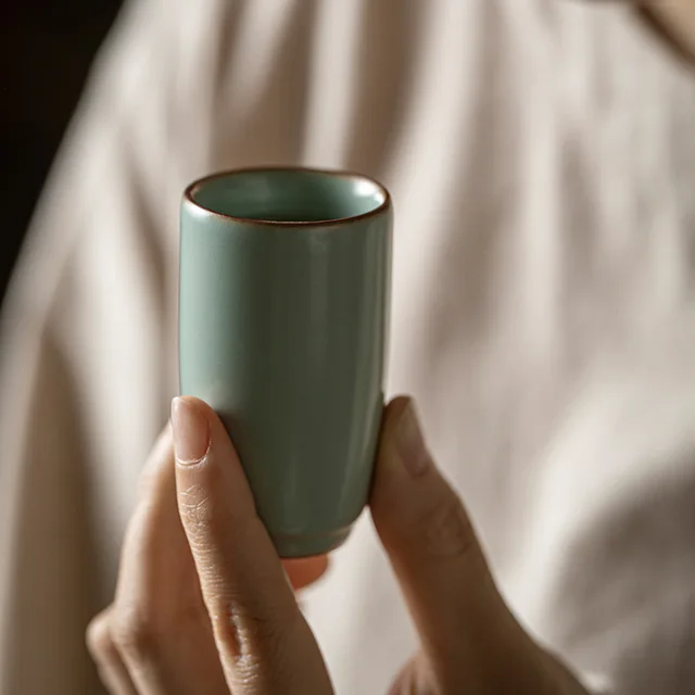 2Pc/Tétel Azure Porcelán Megnyitása Egyetlen Kupa Hanmade Ru Kemencék Kerámia Illatú Japán Tea Művészeti Edzés Vizsga Csésze Szett - Image 5