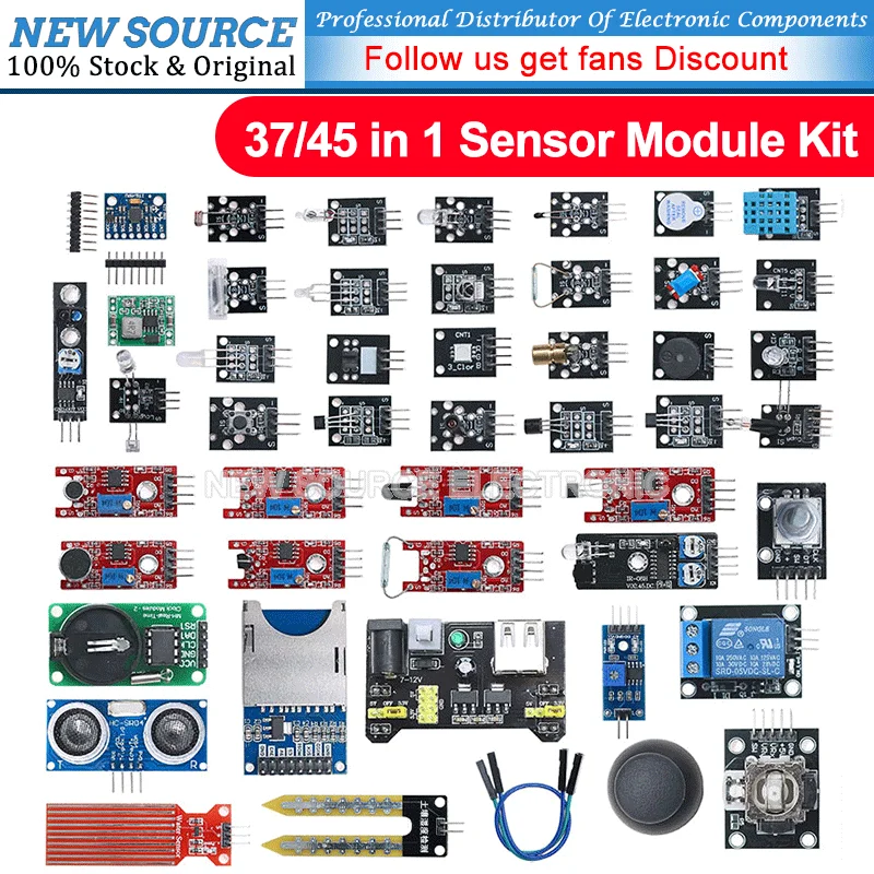 45 In 1 Moduli Sensori Starter Kit Migliore Del Kit Sensore 37 In1 37 In 1 Kit Sensore Uno R3 Mega2560 Per Arduino Freeshipping