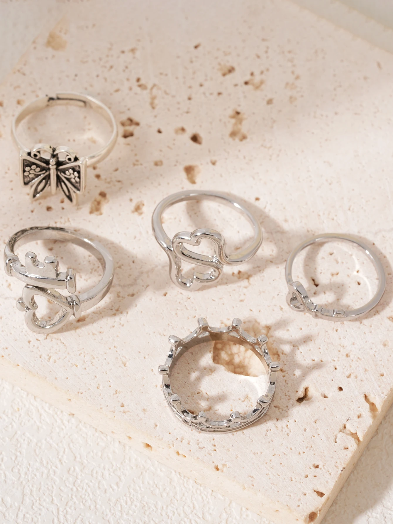 Heart Butterfly Ring Set for Women Boho Punk Fashion