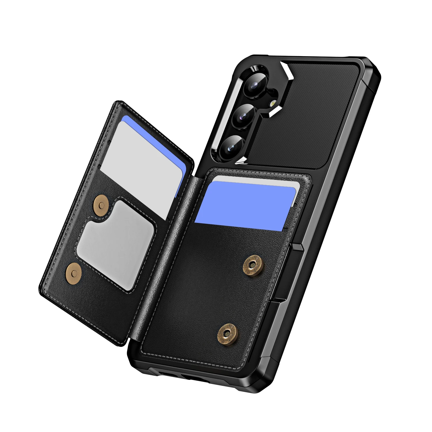 Magnetic Card Slot Leather Wallet Case with Anti-Fall Protection